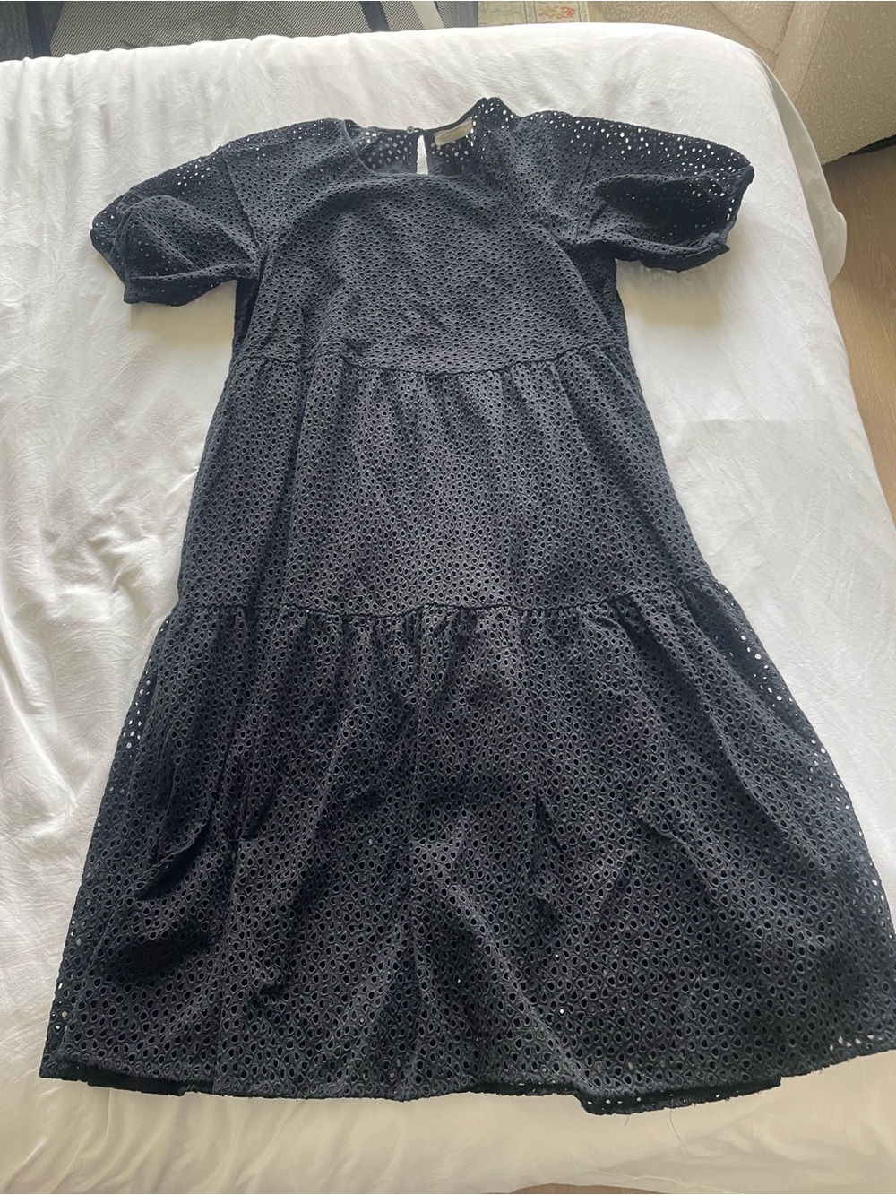 Everlane Black Eyelet Puff-Sleeve Tiered Dress